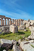 Selinunte the temple hill. Temple ruins crushed to the ground, like a fantastic work of art 